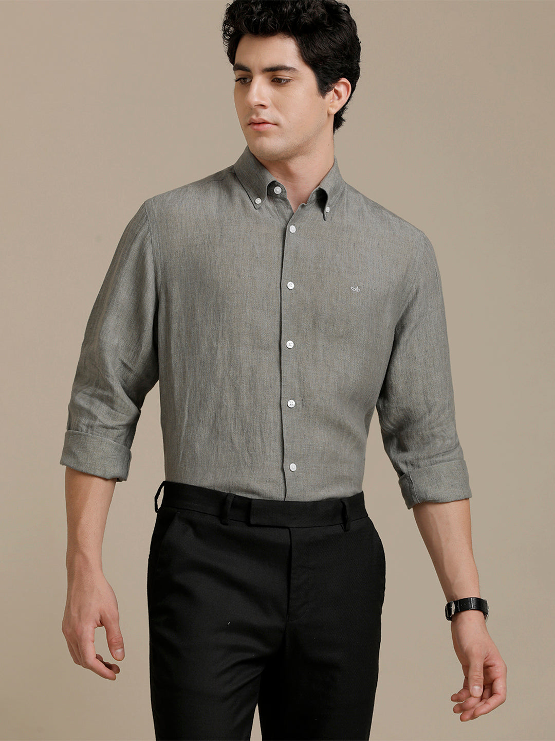 Aldeno Mens Regular Fit Seaweed Green Solid Casual Linen Shirt (LAGRE)