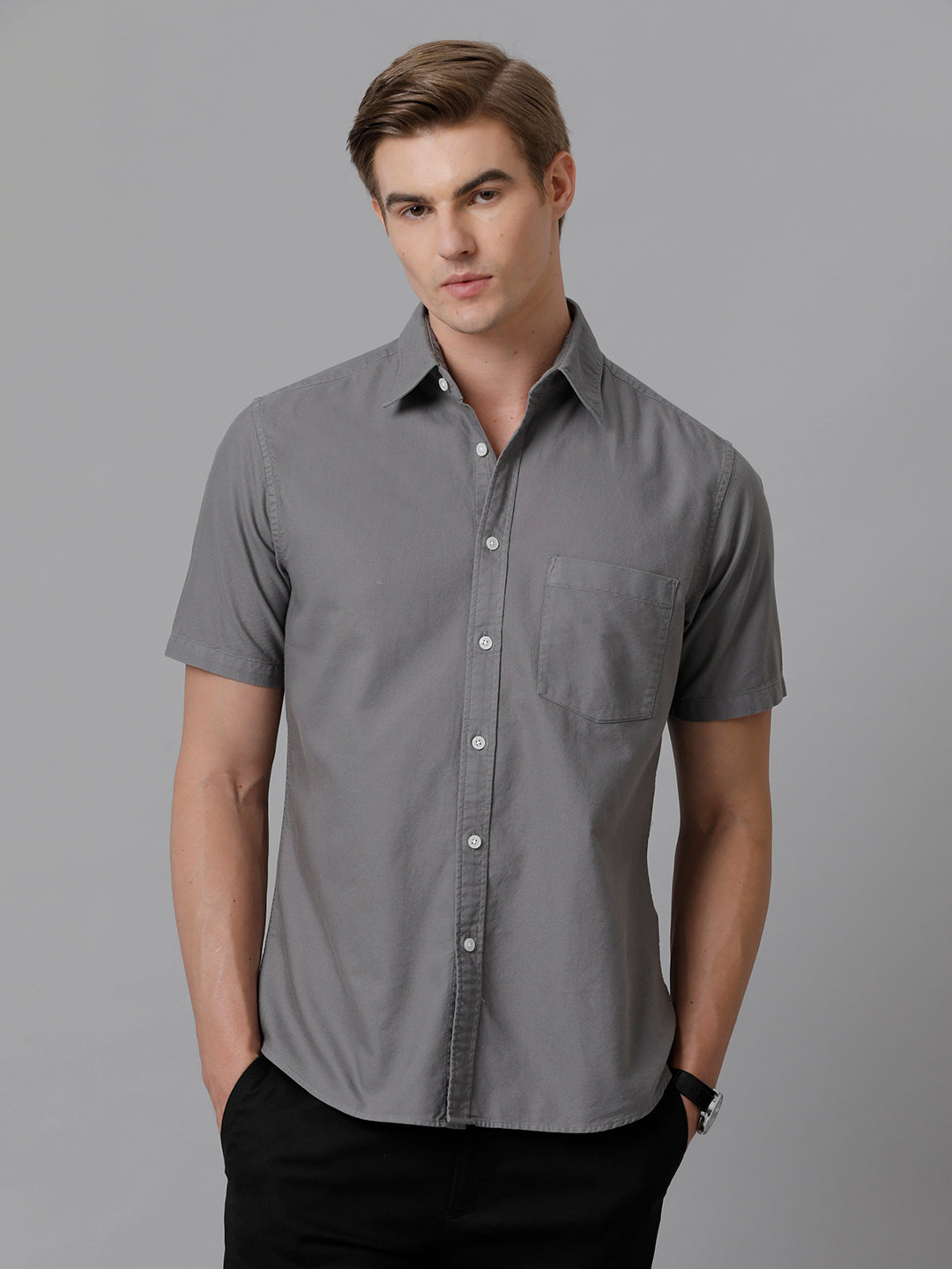 Aldeno Men Solid Casual Grey Shirt (ODULF)