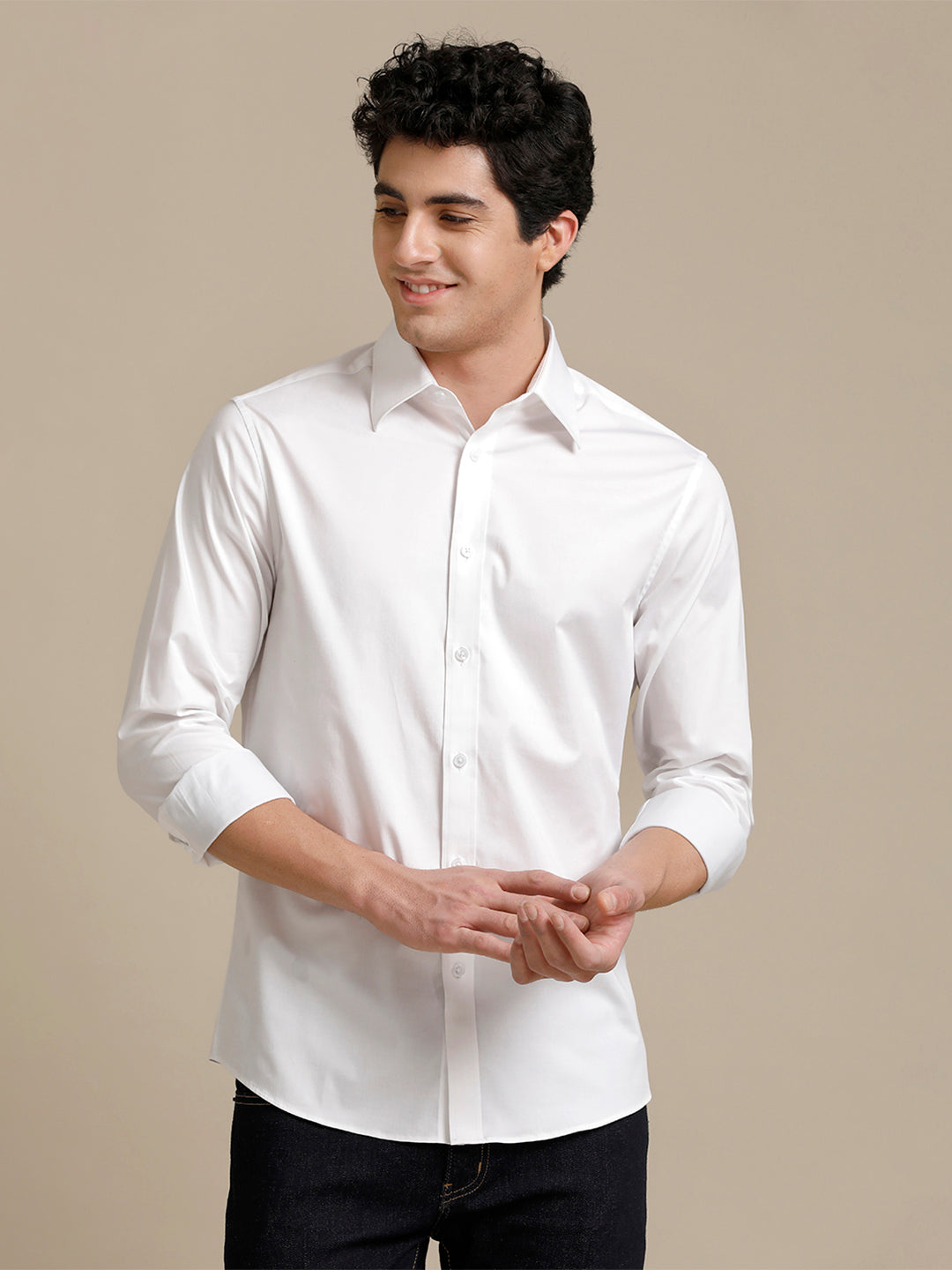 Aldeno Mens Regular Fit Solid White Formal Cotton Stretch Shirt (CLOYD)