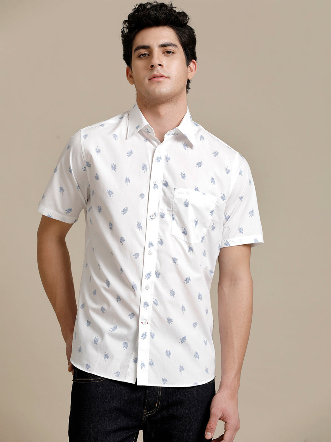Aldeno Mens Regular Fit Light Blue Aop Casual Cotton Shirt (HOANG)