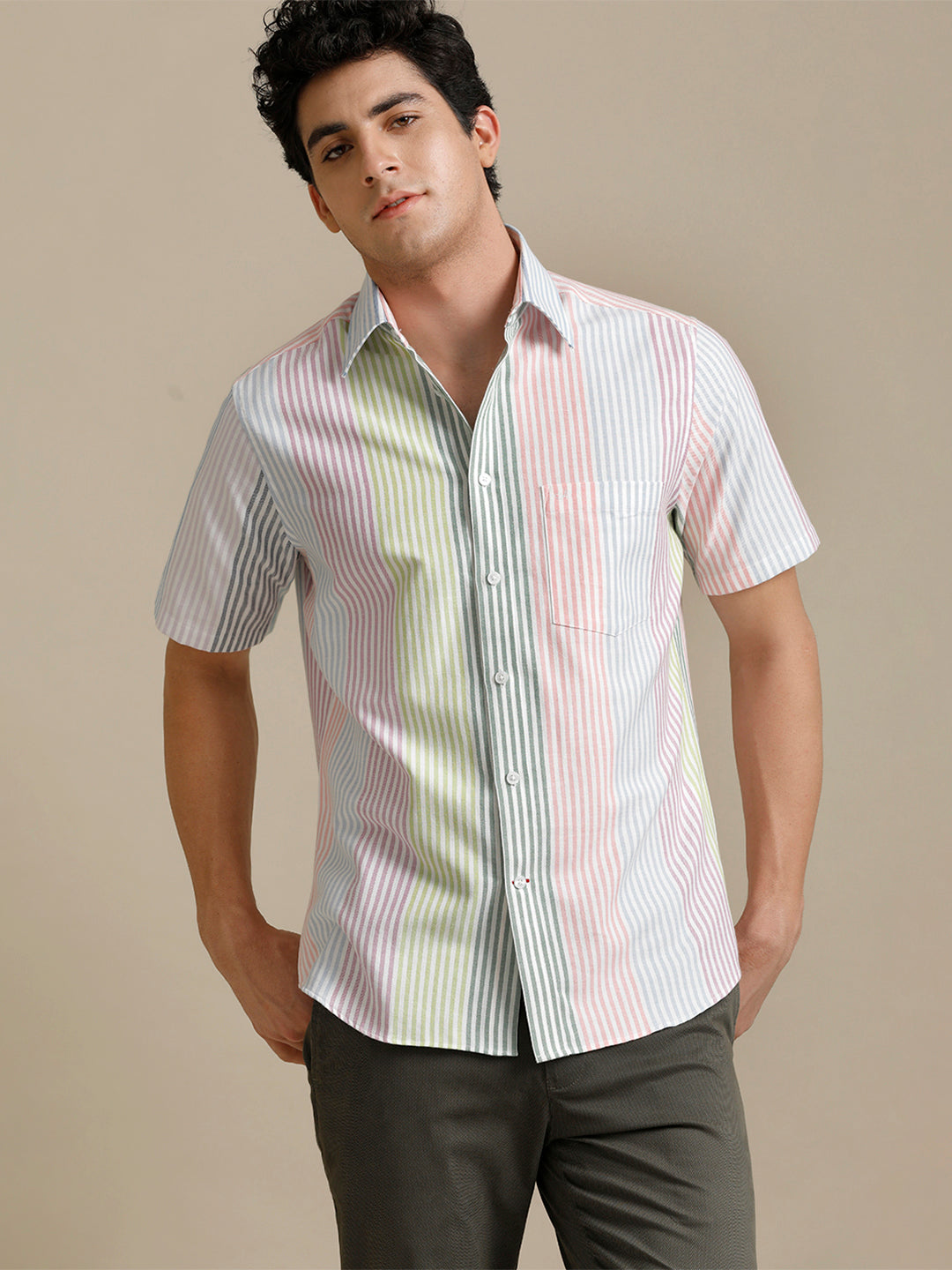 Aldeno Mens Regular Fit Multi Stripe Casual Cotton Shirt (HALLY)