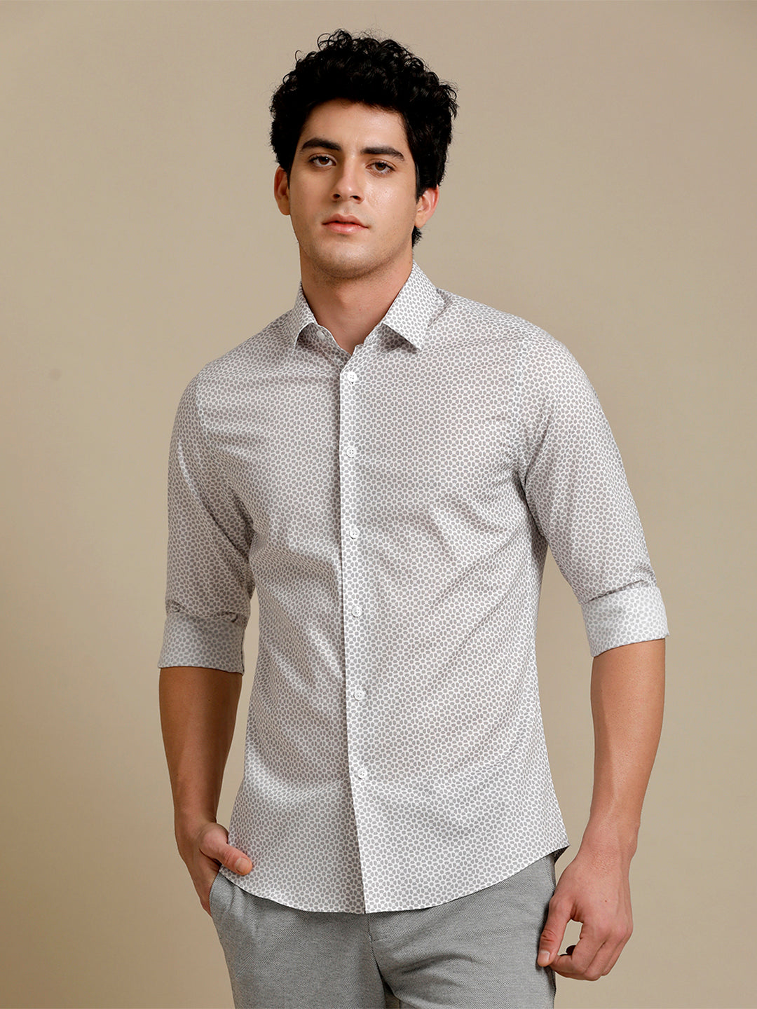Aldeno Mens Slim Fit Floral Aop Grey/White Casual Cotton Shirt (GAYEL)