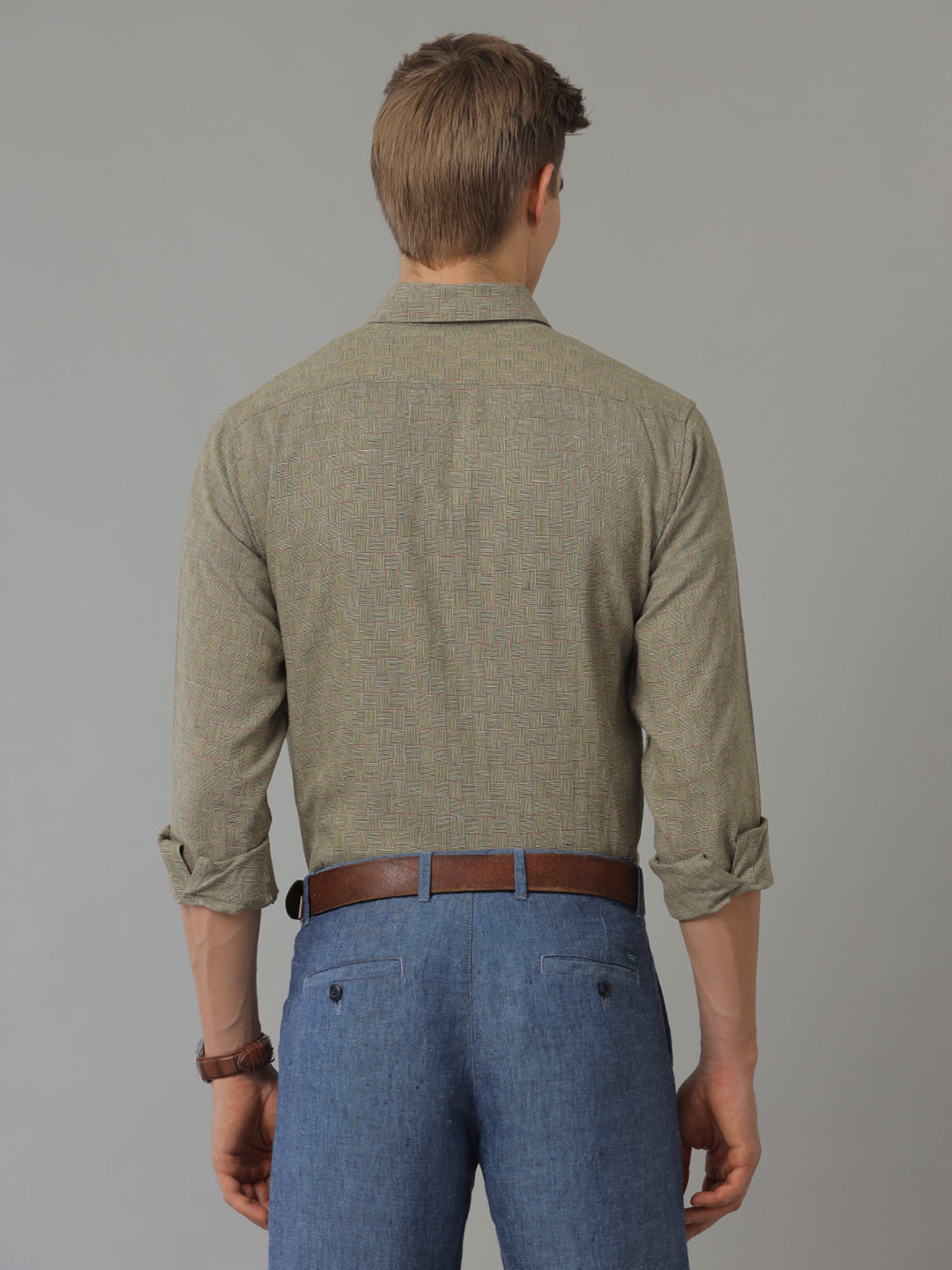 Aldeno Men Regular Fit Check Green/Red Casual Linen Blend Shirt (COLSE)