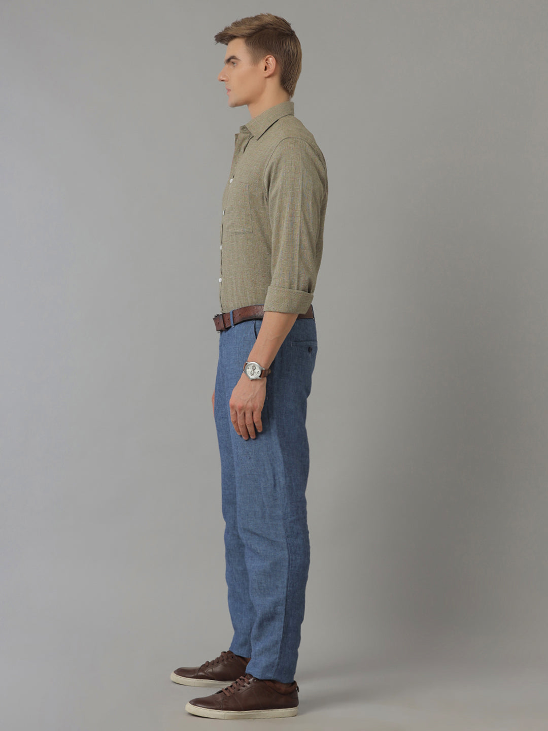 Aldeno Men Regular Fit Check Green/Red Casual Linen Blend Shirt (COLSE)
