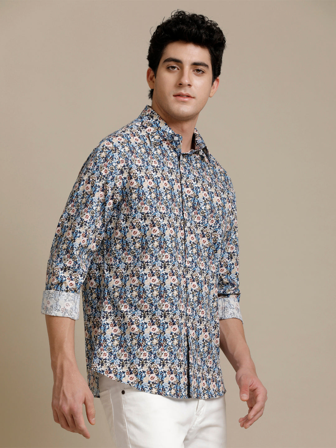 Aldeno Mens Regular Fit Floral Aop Blue Blush/Beige/Pink/Red Casual Cotton Shirt (POMUL)