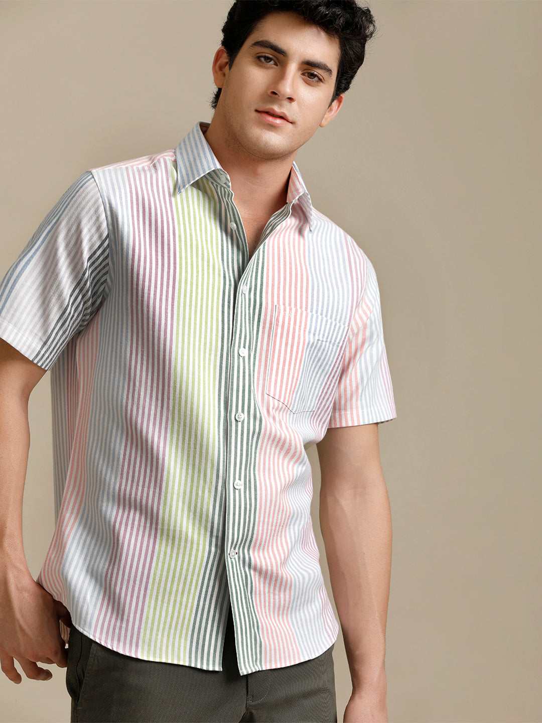 Aldeno Mens Regular Fit Multi Stripe Casual Cotton Shirt (HALLY)