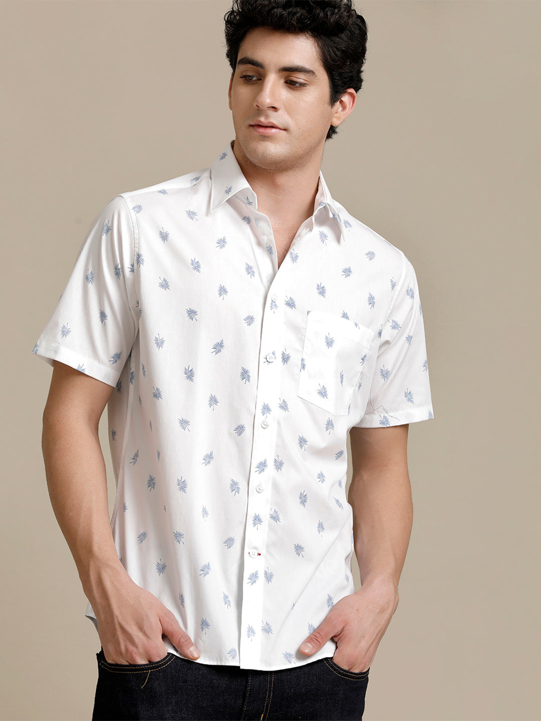 Aldeno Mens Regular Fit Light Blue Aop Casual Cotton Shirt (HOANG)