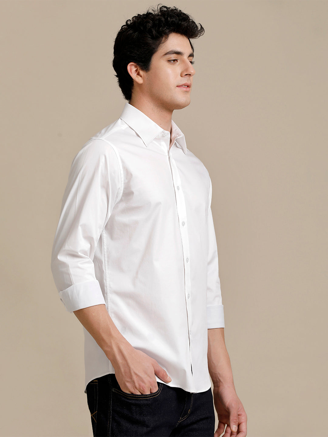 Aldeno Mens Regular Fit Solid White Formal Cotton Stretch Shirt (CLOYD)