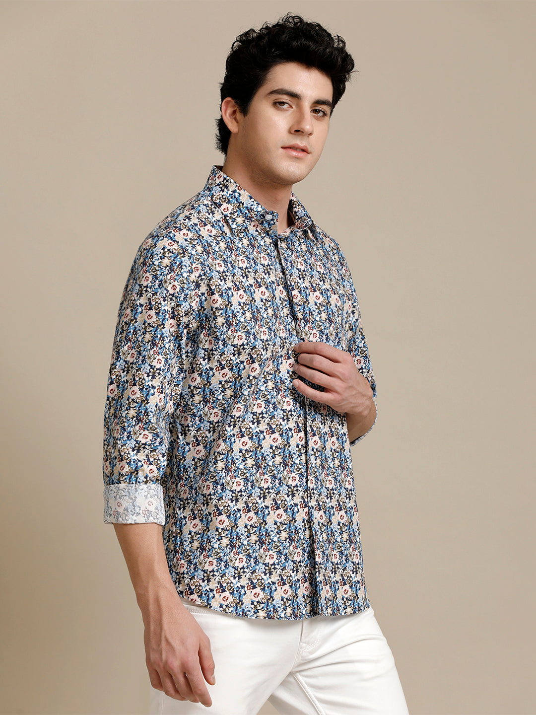 Aldeno Mens Regular Fit Floral Aop Blue Blush/Beige/Pink/Red Casual Cotton Shirt (POMUL)