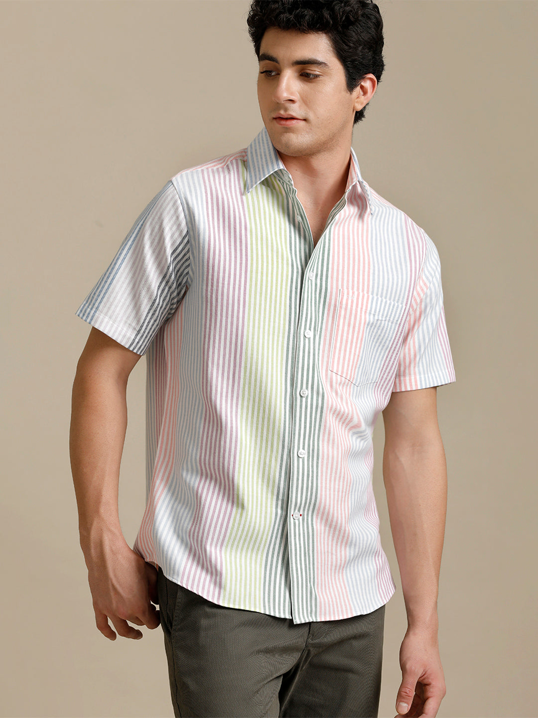 Aldeno Mens Regular Fit Multi Stripe Casual Cotton Shirt (HALLY)