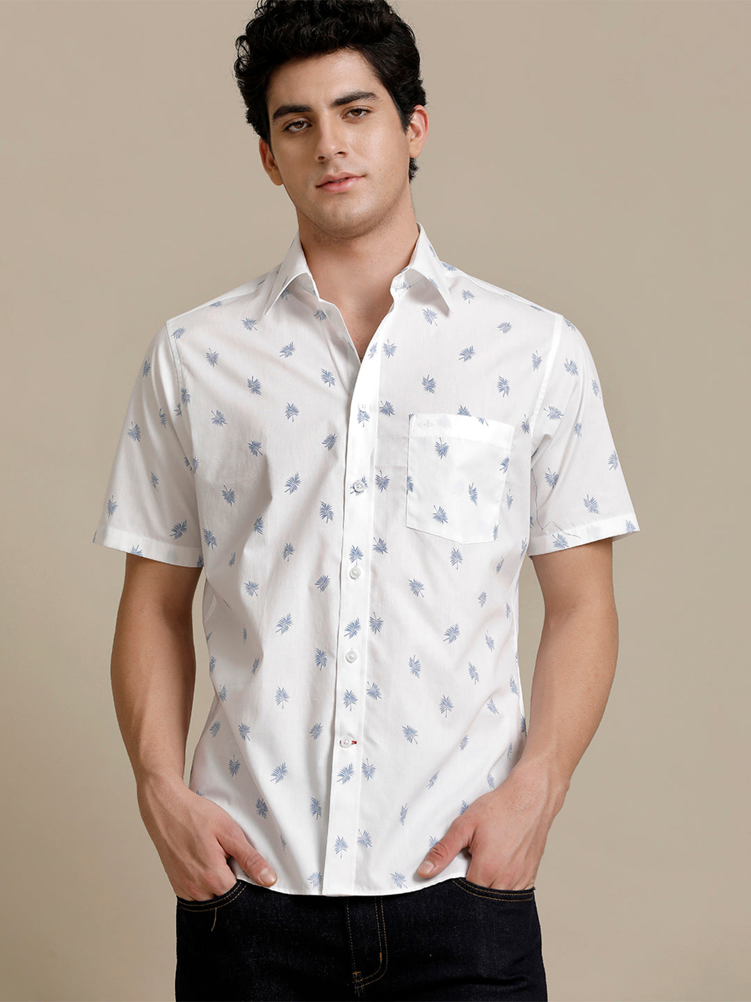Aldeno Mens Regular Fit Light Blue Aop Casual Cotton Shirt (HOANG)