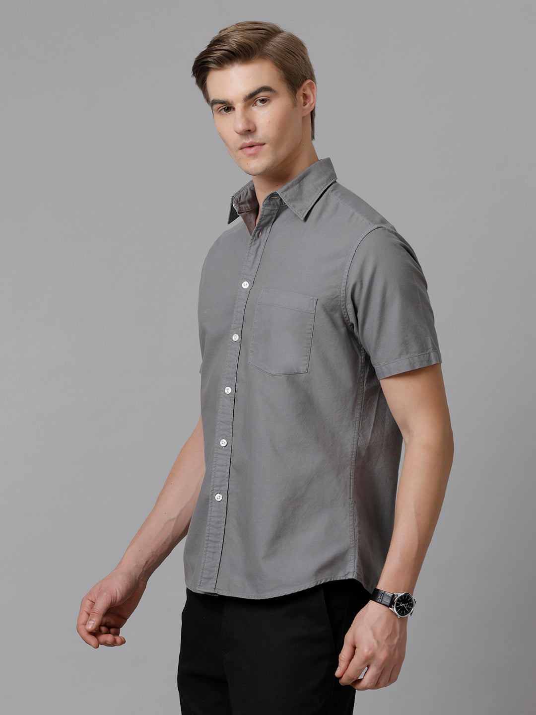 Aldeno Men Solid Casual Grey Shirt (ODULF)