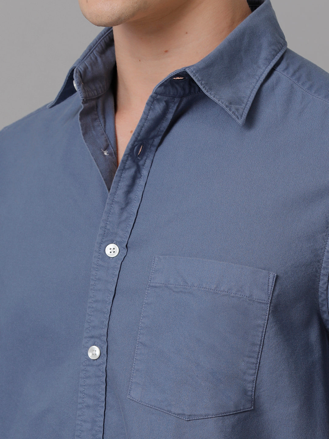 Aldeno Men Solid Casual Blue Shirt (OLIXY)