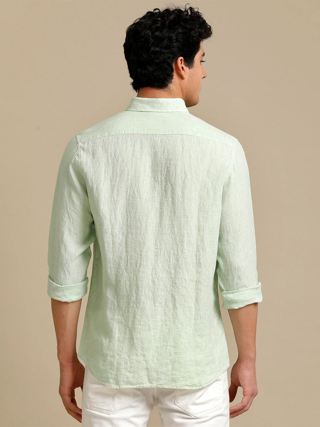 Aldeno Mens Regular Fit Tea Green Solid Casual Linen Shirt (LAGON)