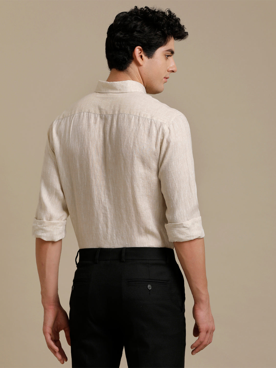 Aldeno Mens Regular Fit Cream Solid Casual Linen Shirt (LACEG)