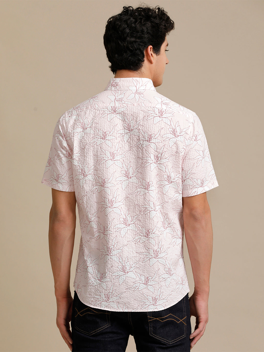 Aldeno Mens Regular Fit Floral Aop Pink/White Casual Cotton Shirt (FLOPIN)