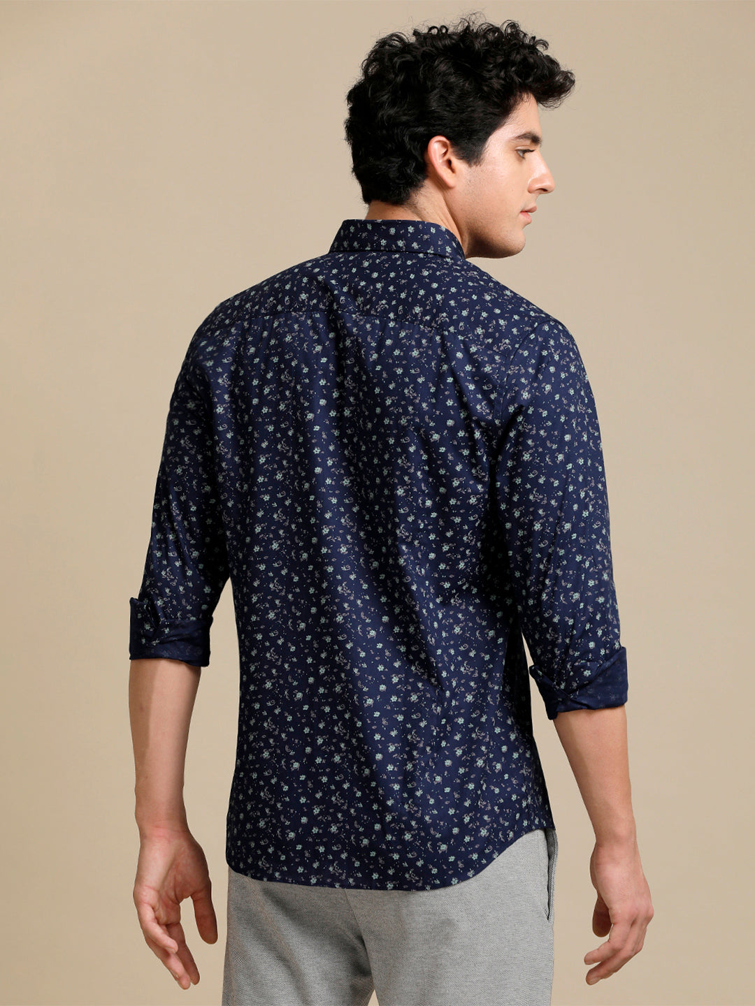 Aldeno Mens Regular Fit Floral Aop Starlight Blue/Green Casual Cotton SHIRT (POPIN)
