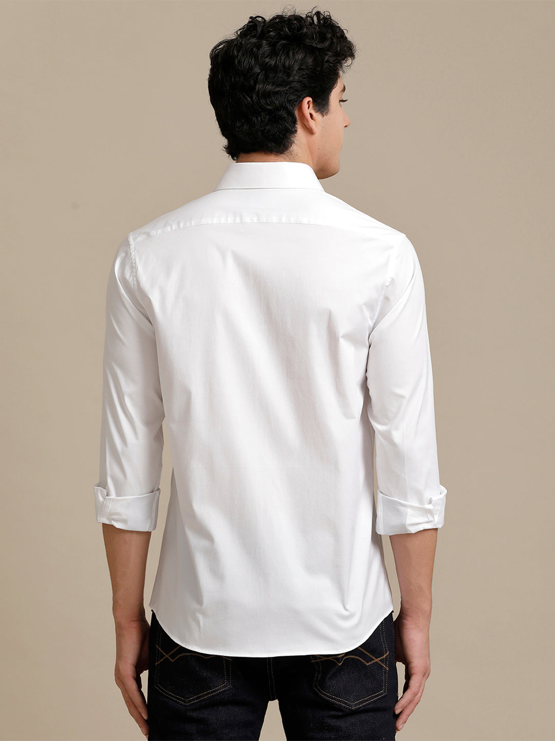 Aldeno Mens Regular Fit Solid White Formal Cotton Stretch Shirt (CLOYD)