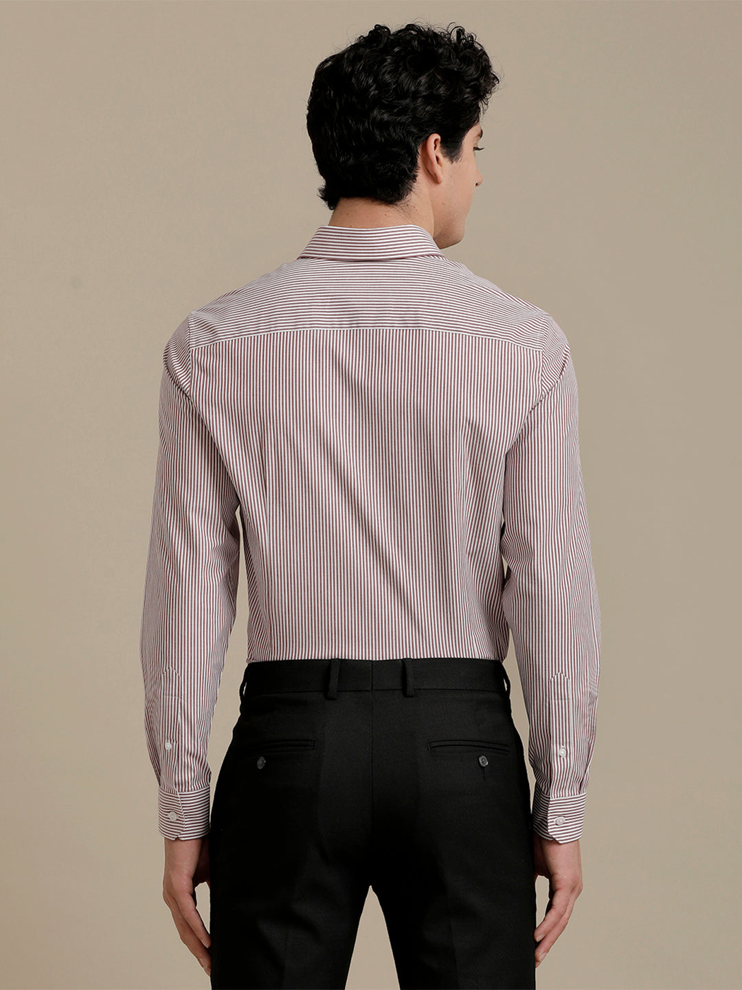 Aldeno Mens Slim Fit Maroon/White Stripe Formal Cotton Blend Stretch Shirt (RENZO)