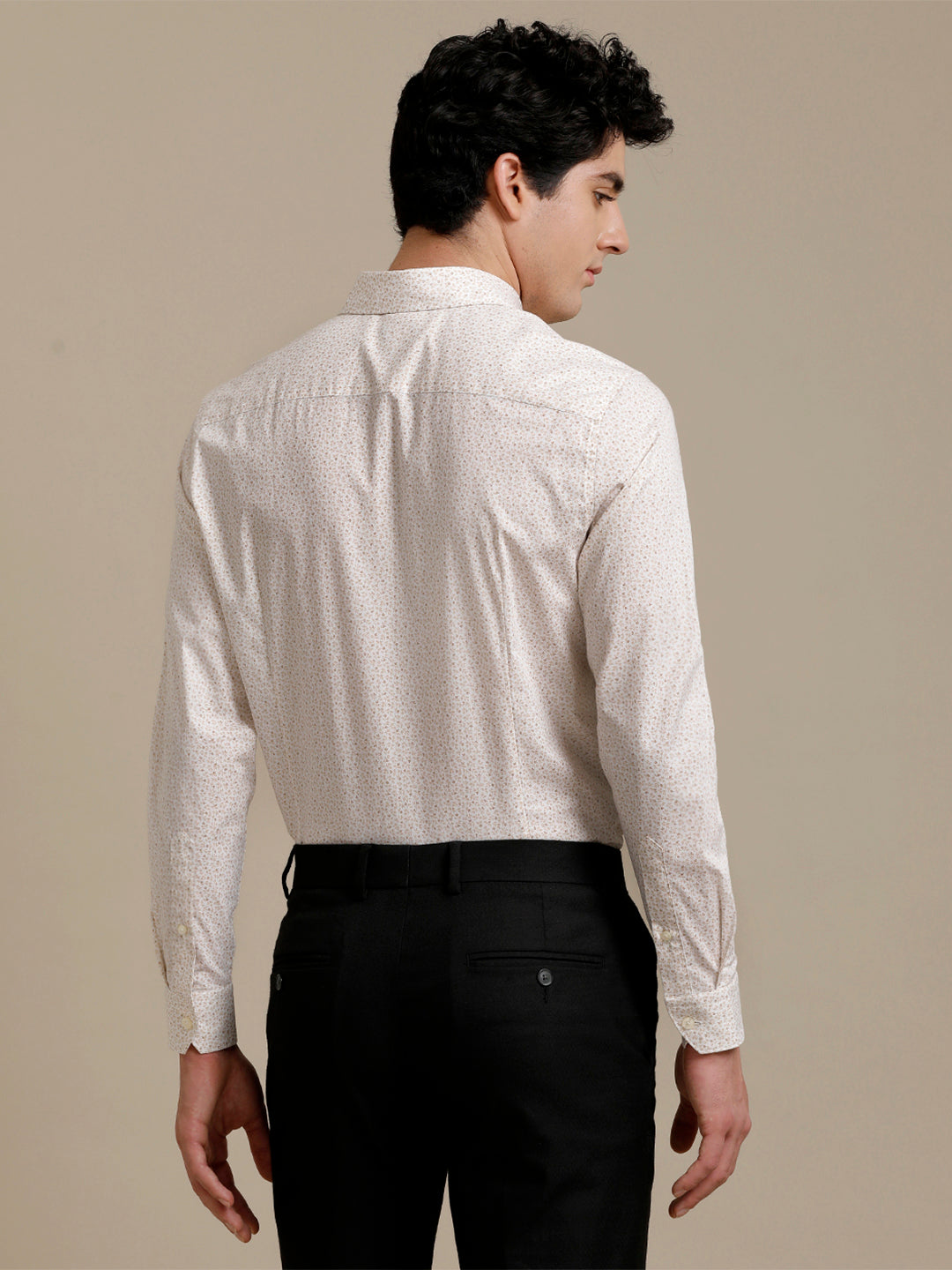 Aldeno Mens Slim Fit Bige/Brown/White Lead Aop Casual Cotton Stretch Shirt (PIBEG)