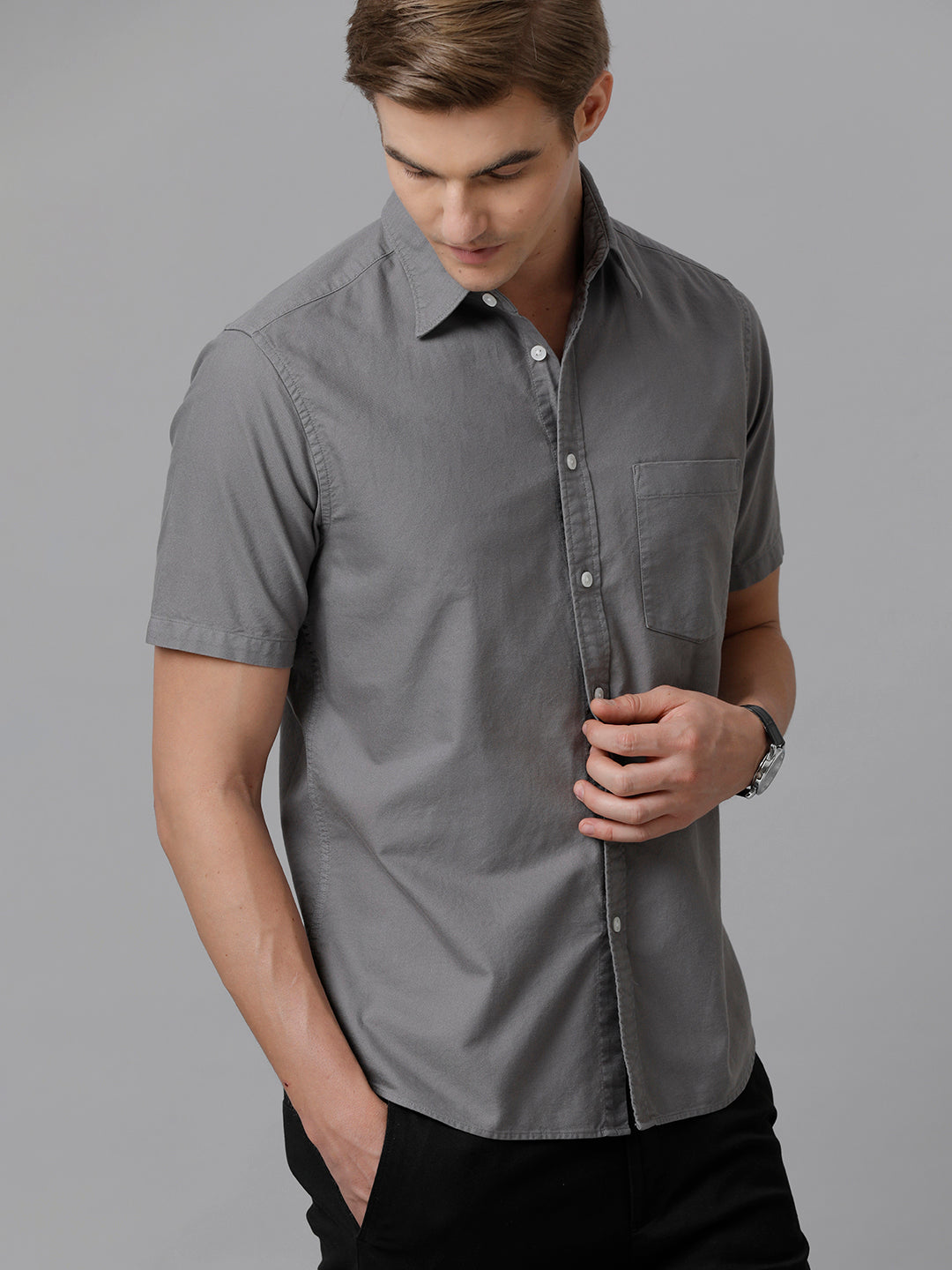 Aldeno Men Solid Casual Grey Shirt (ODULF)