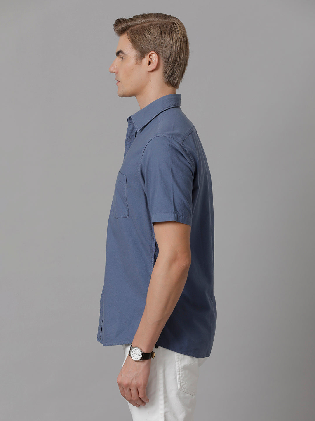 Aldeno Men Solid Casual Blue Shirt (OLIXY)
