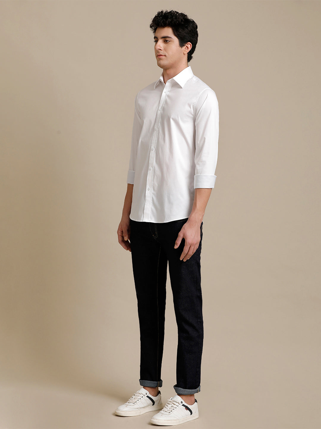 Aldeno Mens Regular Fit Solid White Formal Cotton Stretch Shirt (CLOYD)