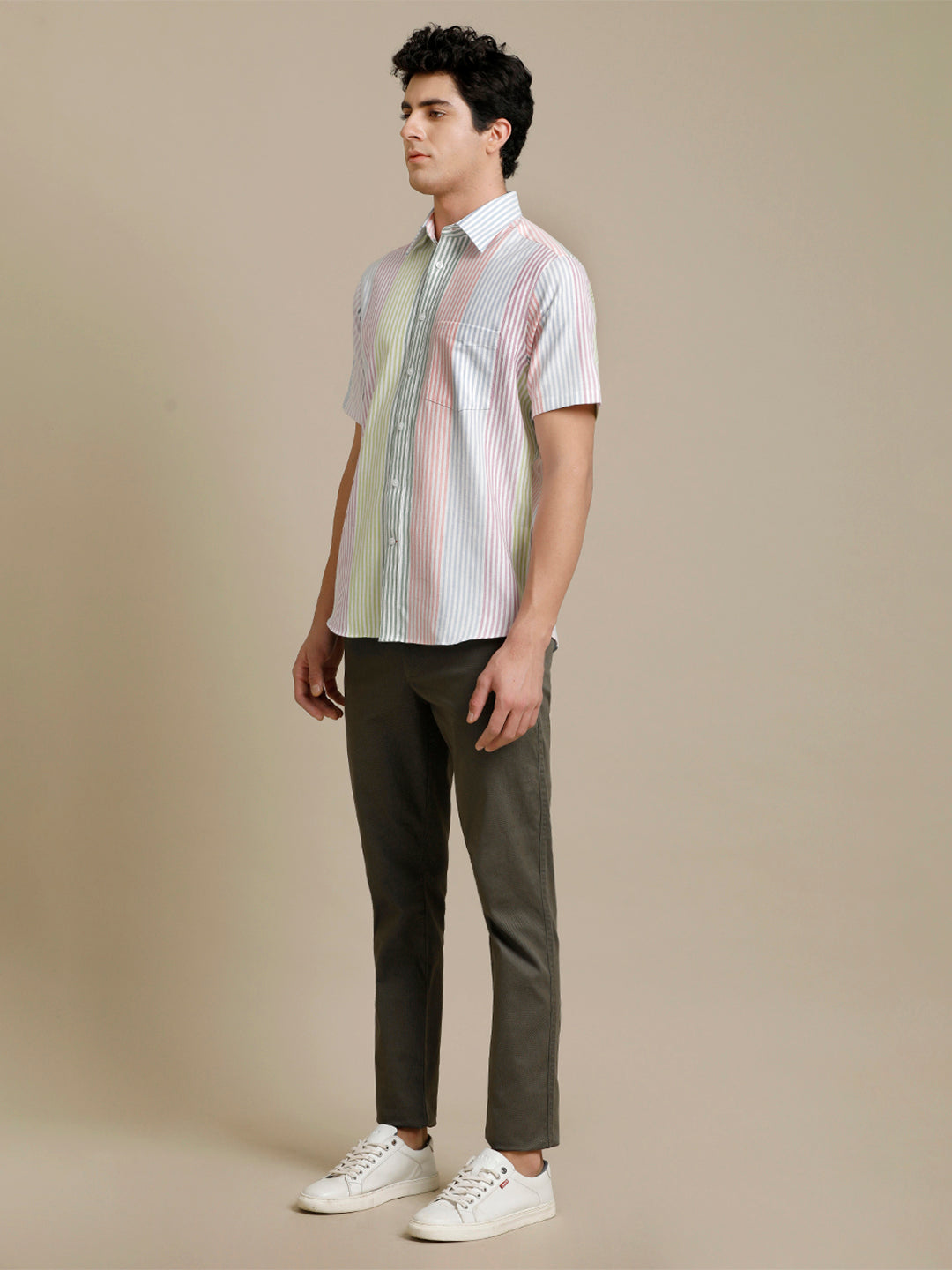 Aldeno Mens Regular Fit Multi Stripe Casual Cotton Shirt (HALLY)
