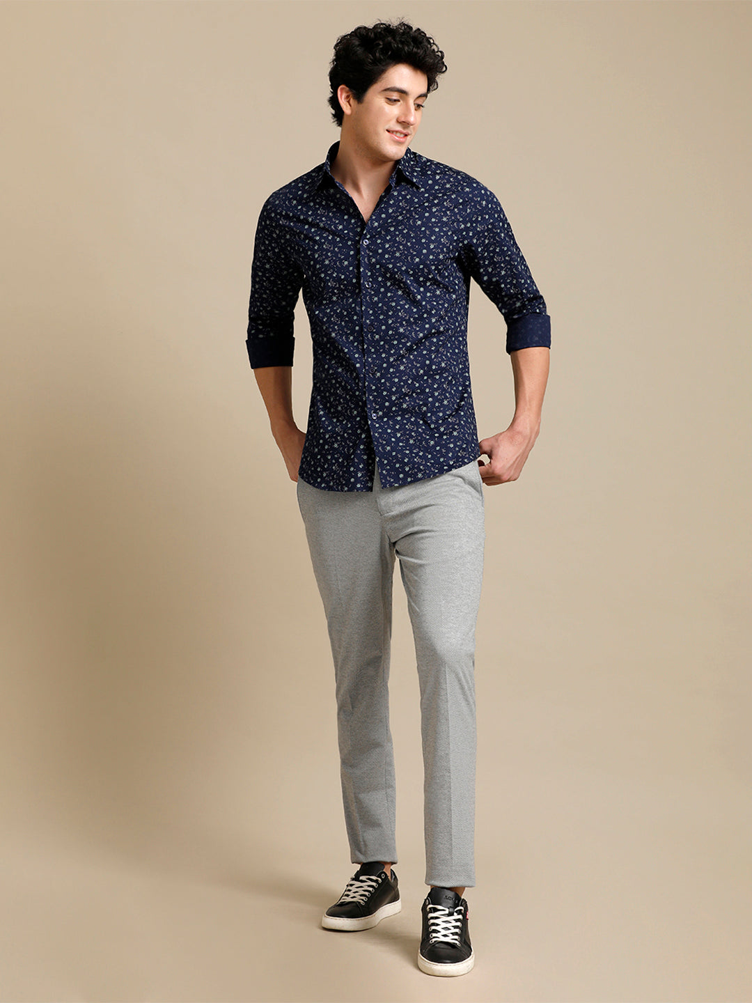 Aldeno Mens Regular Fit Floral Aop Starlight Blue/Green Casual Cotton SHIRT (POPIN)