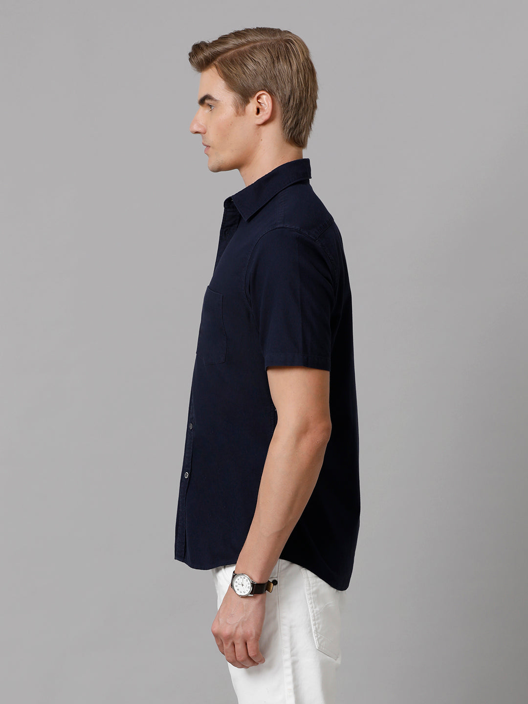 Aldeno Men Solid Casual Navy Blue Shirt (ORVIN)