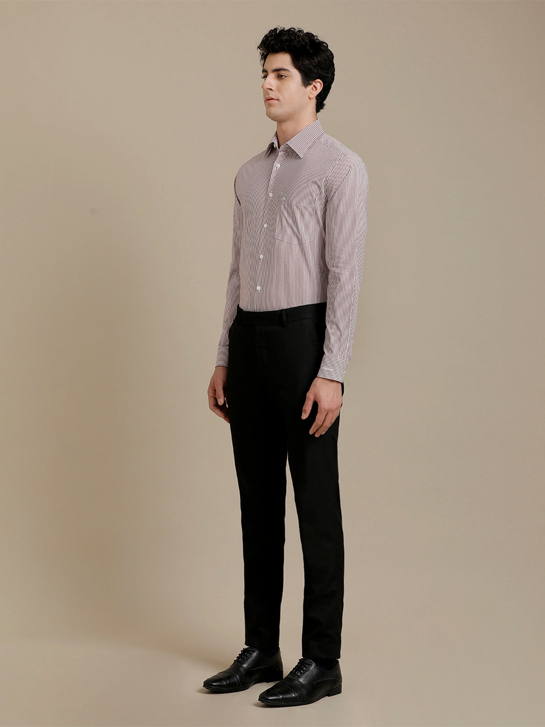 Aldeno Mens Slim Fit Maroon/White Stripe Formal Cotton Blend Stretch Shirt (RENZO)