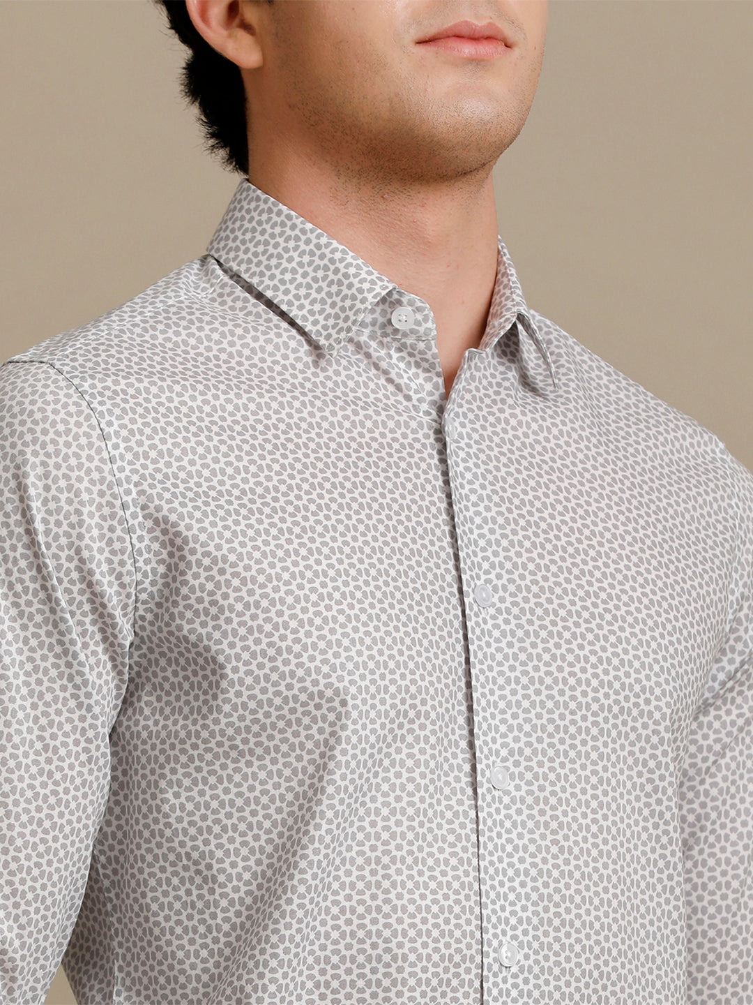 Aldeno Mens Slim Fit Floral Aop Grey/White Casual Cotton Shirt (GAYEL)