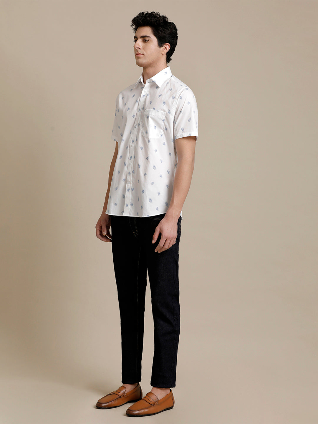 Aldeno Mens Regular Fit Light Blue Aop Casual Cotton Shirt (HOANG)