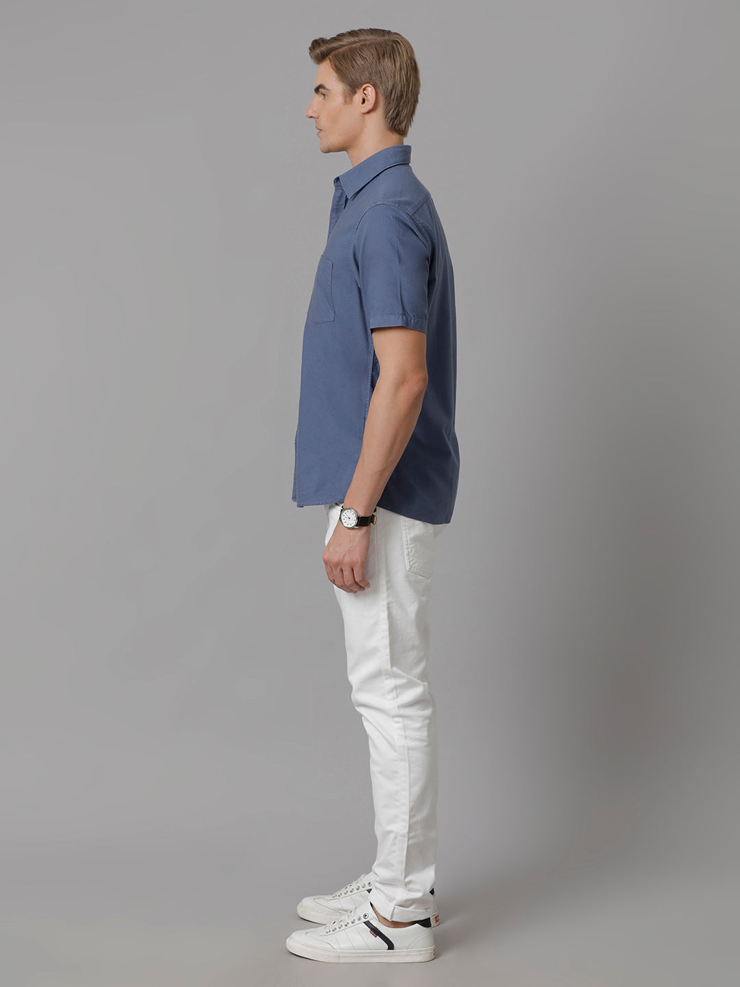 Aldeno Men Solid Casual Blue Shirt (OLIXY)