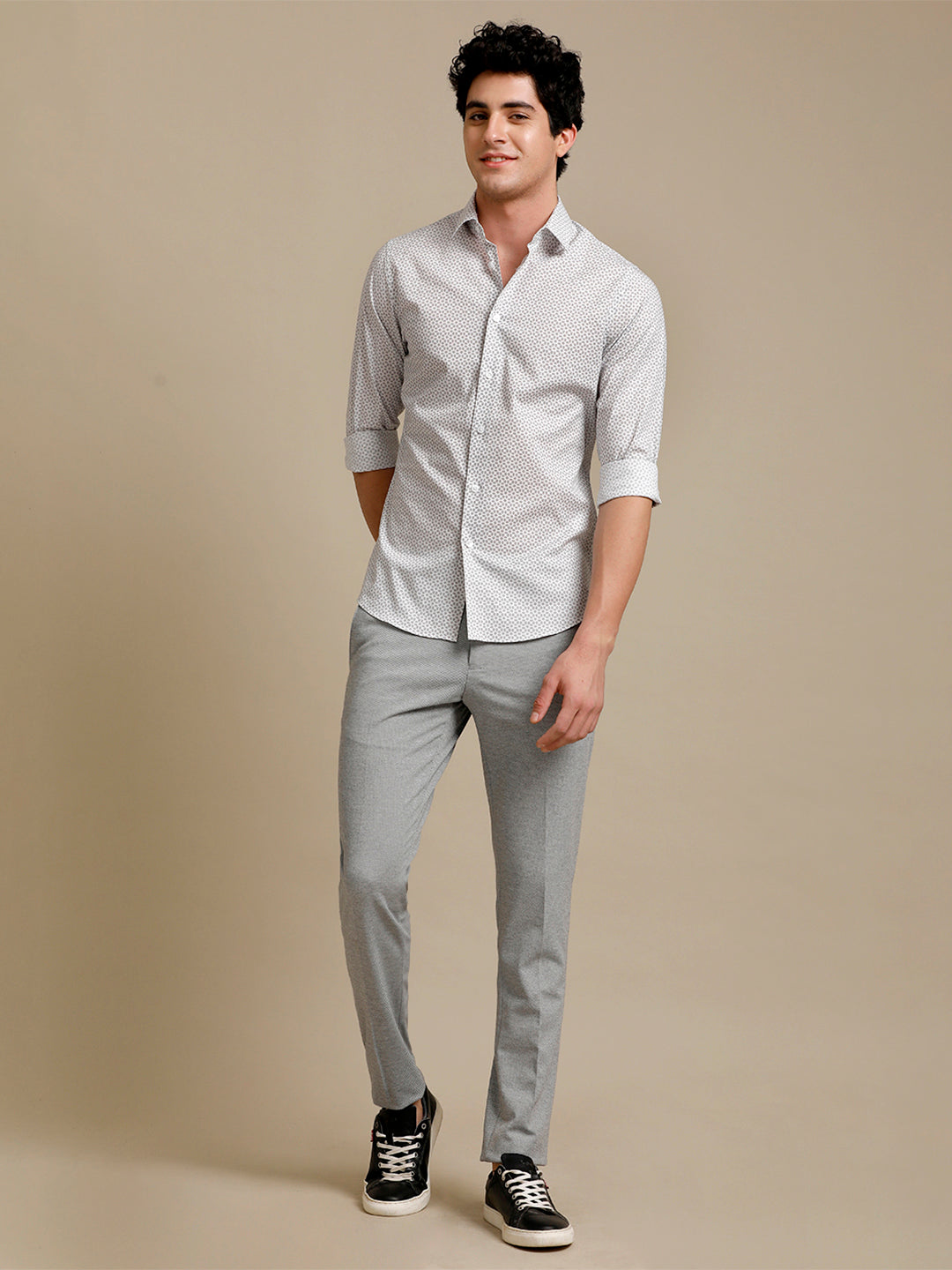 Aldeno Mens Slim Fit Floral Aop Grey/White Casual Cotton Shirt (GAYEL)