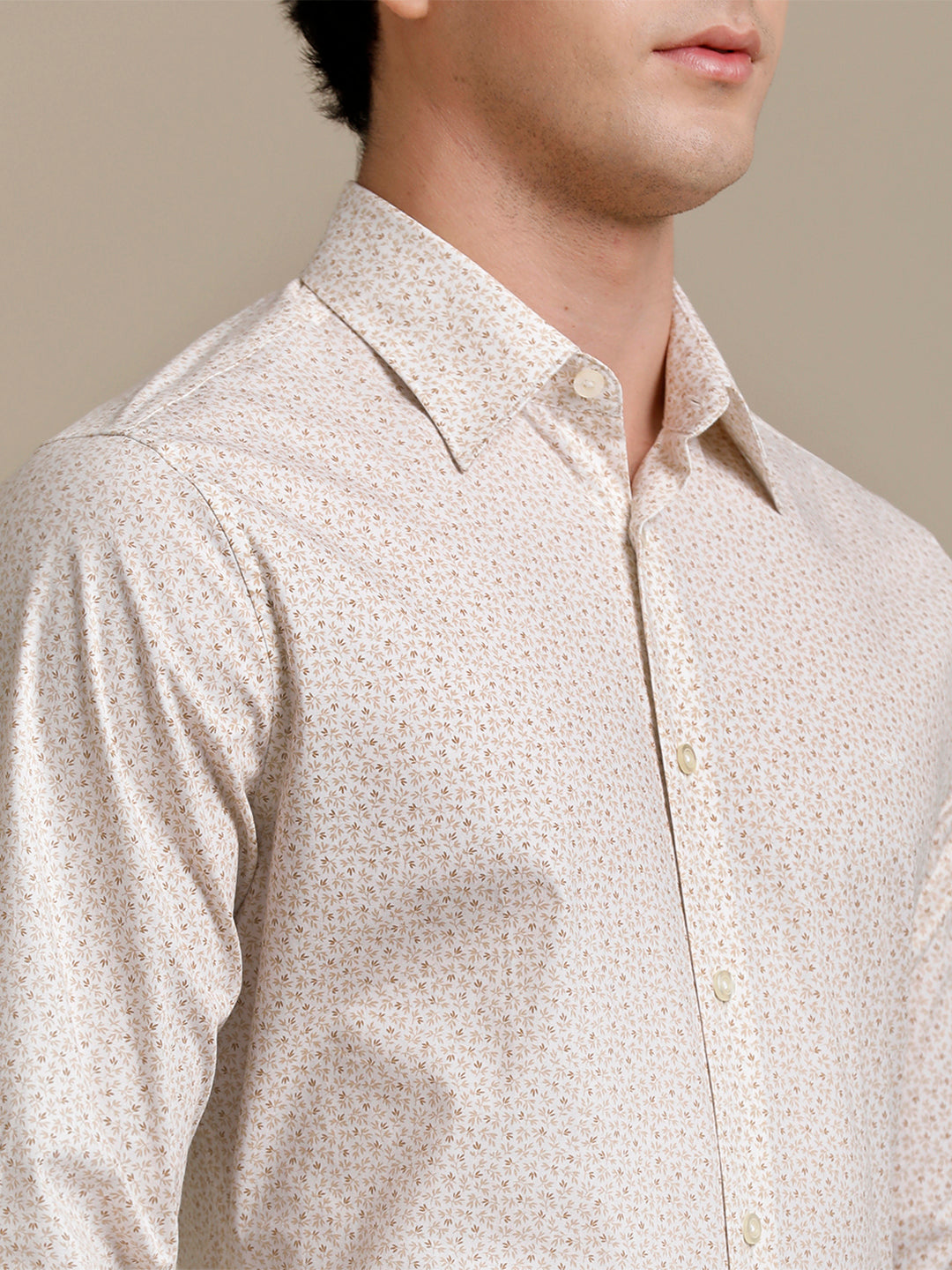 Aldeno Mens Slim Fit Bige/Brown/White Lead Aop Casual Cotton Stretch Shirt (PIBEG)