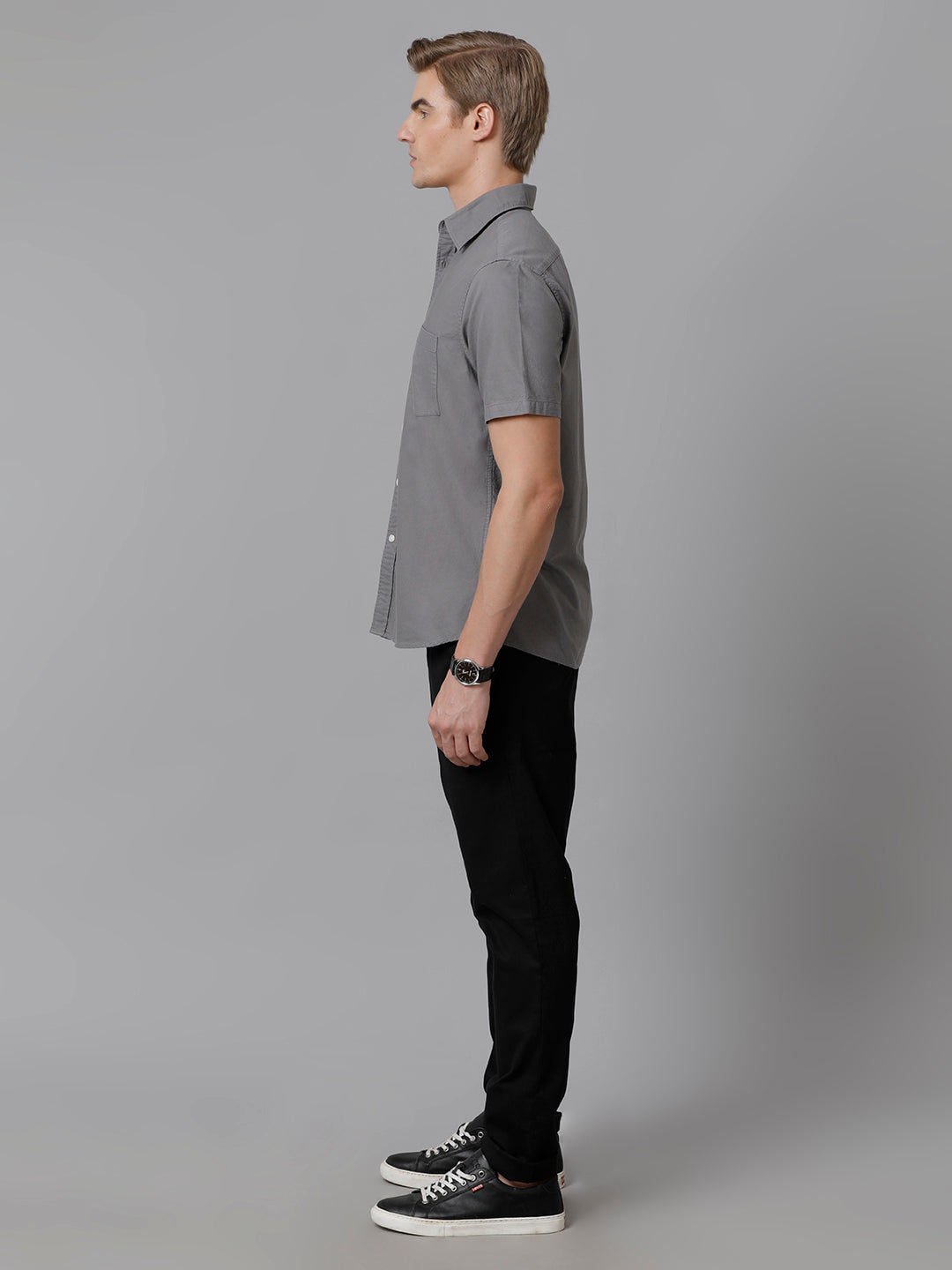 Aldeno Men Solid Casual Grey Shirt (ODULF)