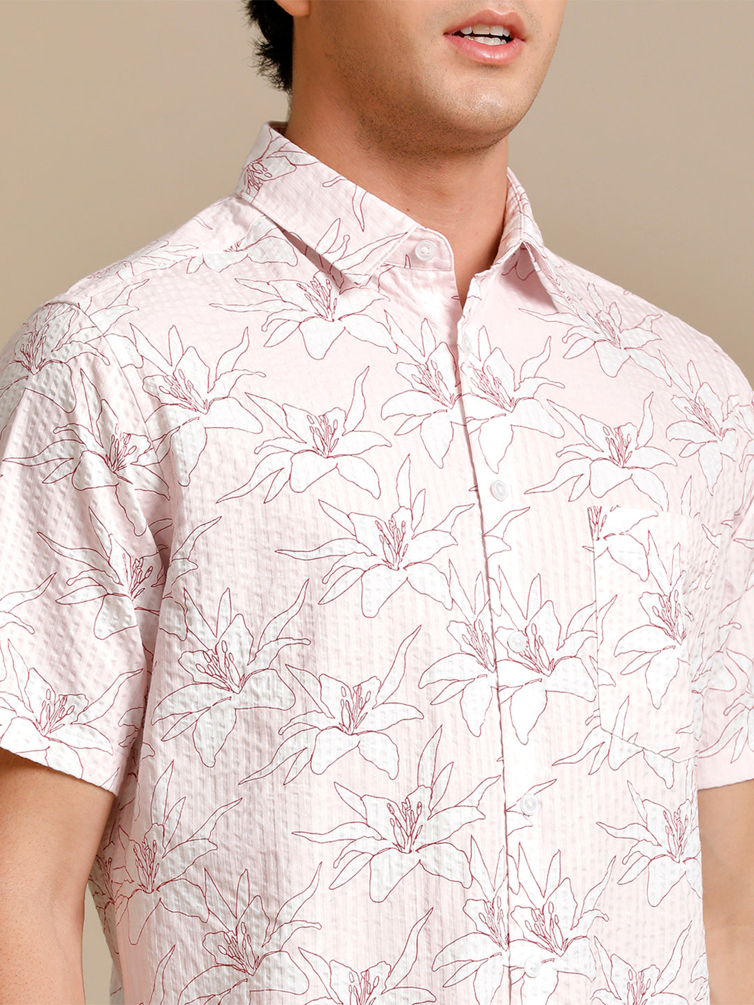 Aldeno Mens Regular Fit Floral Aop Pink/White Casual Cotton Shirt (FLOPIN)