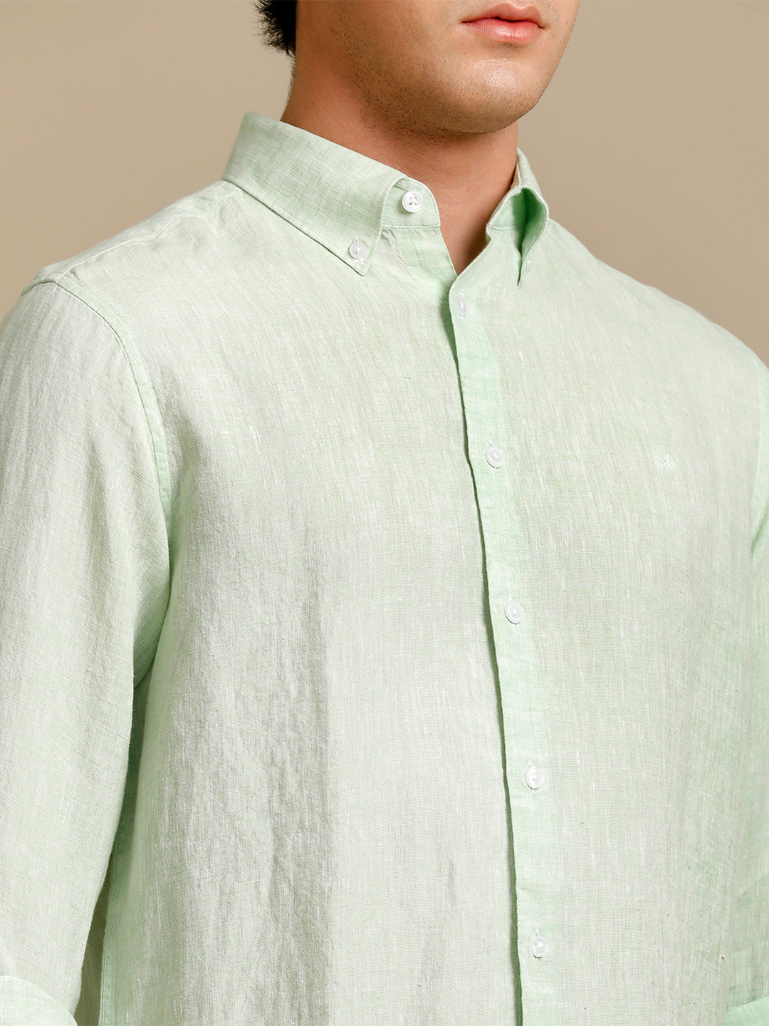 Aldeno Mens Regular Fit Tea Green Solid Casual Linen Shirt (LAGON)