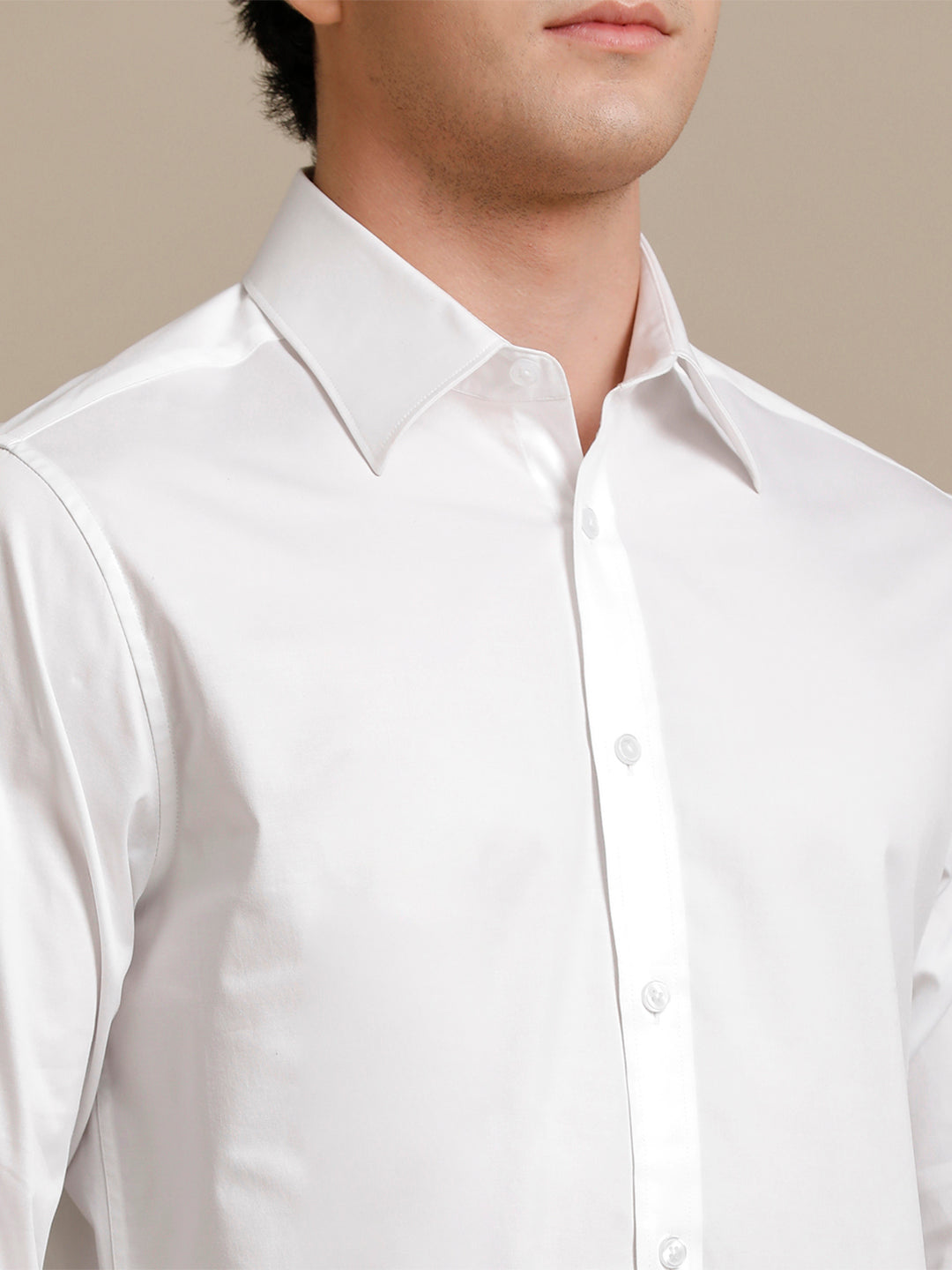 Aldeno Mens Regular Fit Solid White Formal Cotton Stretch Shirt (CLOYD)