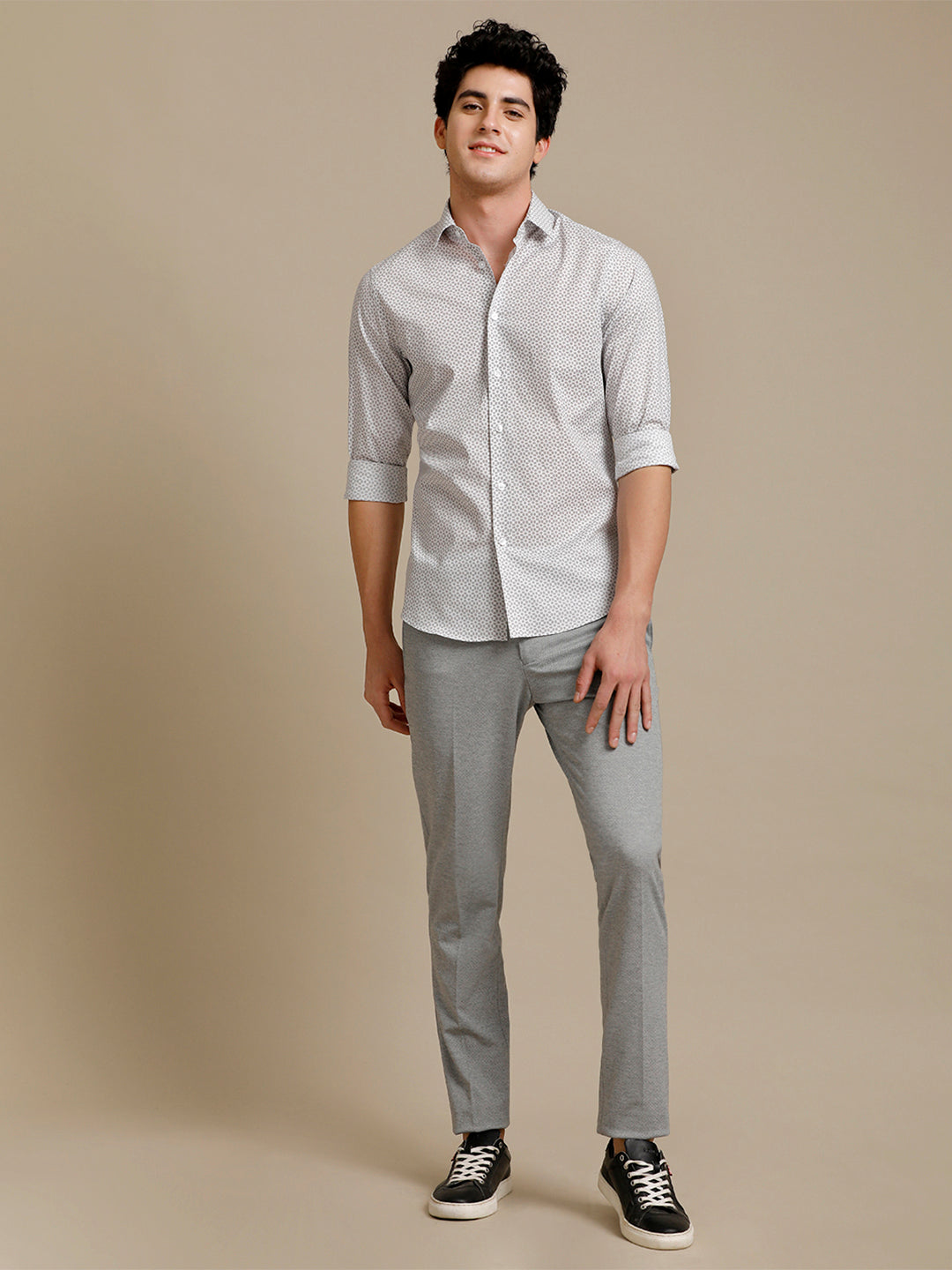Aldeno Mens Slim Fit Floral Aop Grey/White Casual Cotton Shirt (GAYEL)
