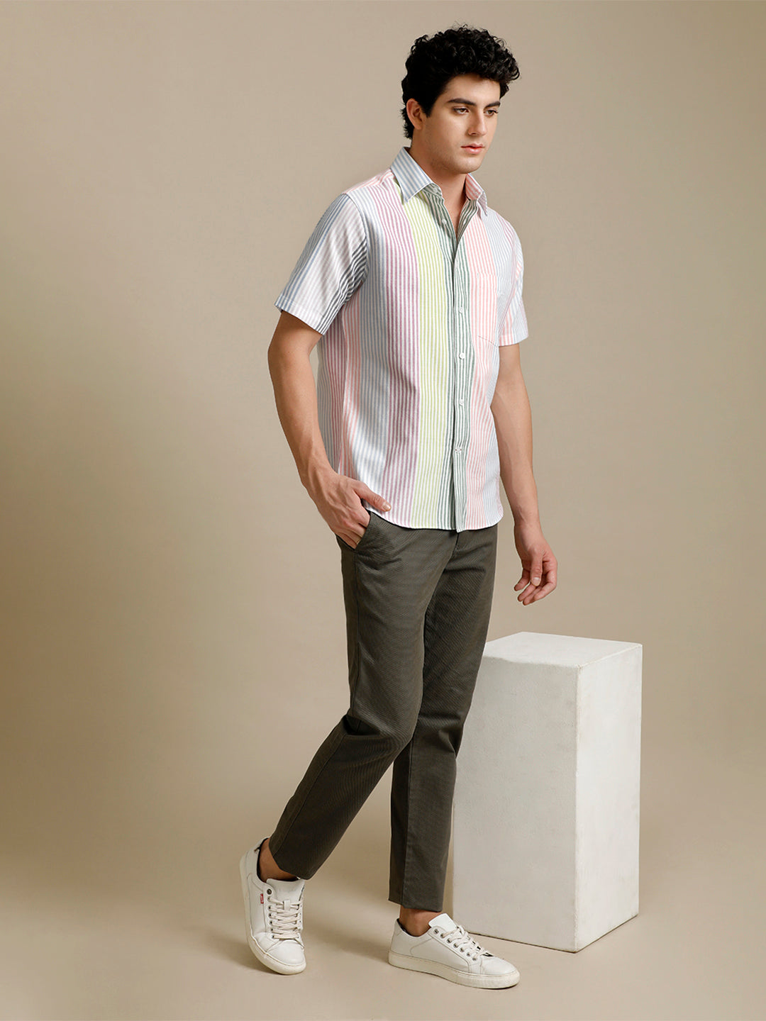 Aldeno Mens Regular Fit Multi Stripe Casual Cotton Shirt (HALLY)