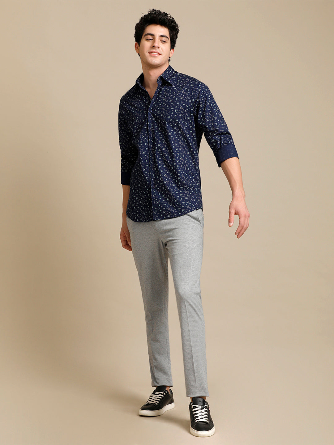Aldeno Mens Regular Fit Floral Aop Starlight Blue/Green Casual Cotton SHIRT (POPIN)