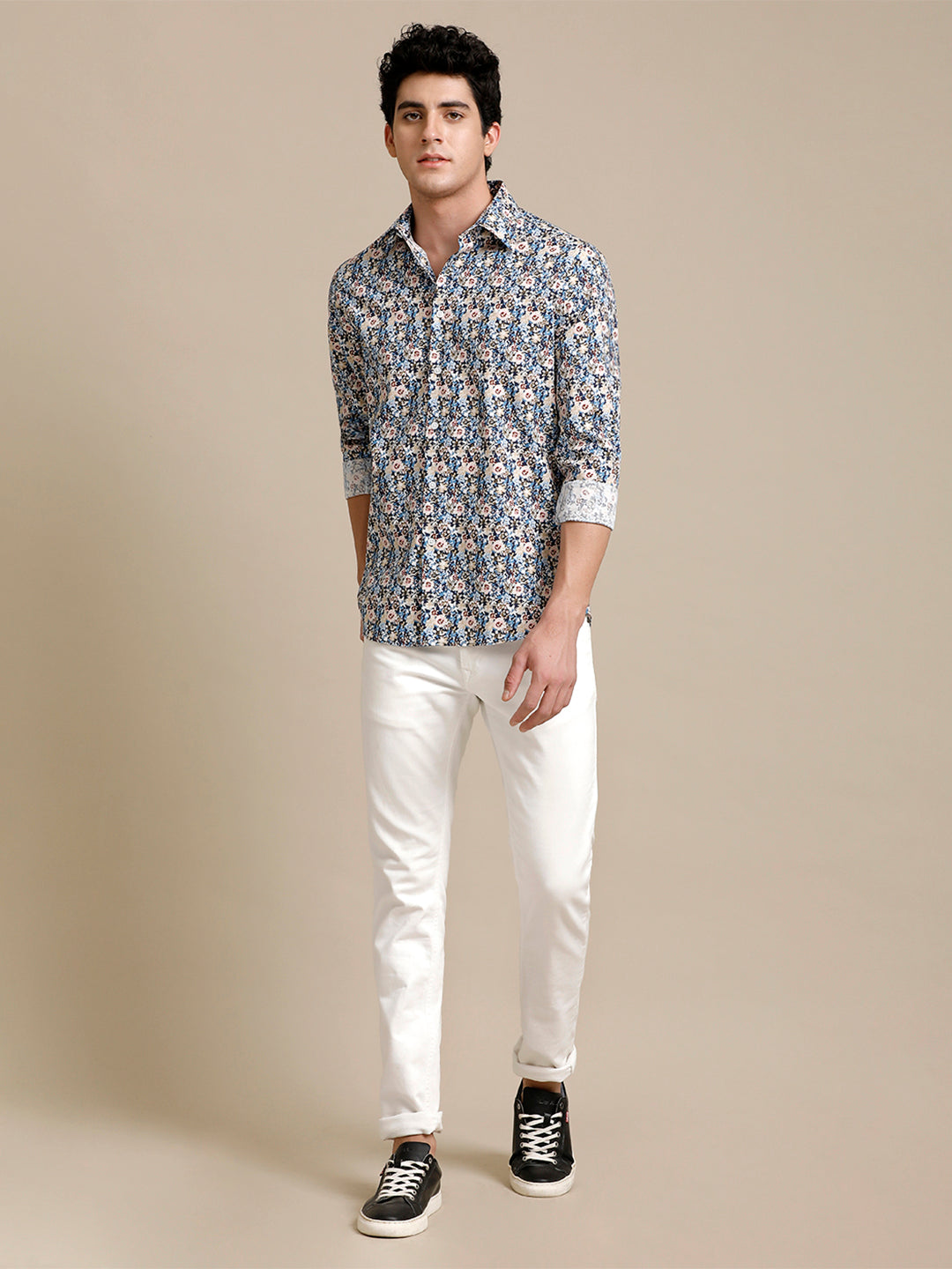 Aldeno Mens Regular Fit Floral Aop Blue Blush/Beige/Pink/Red Casual Cotton Shirt (POMUL)