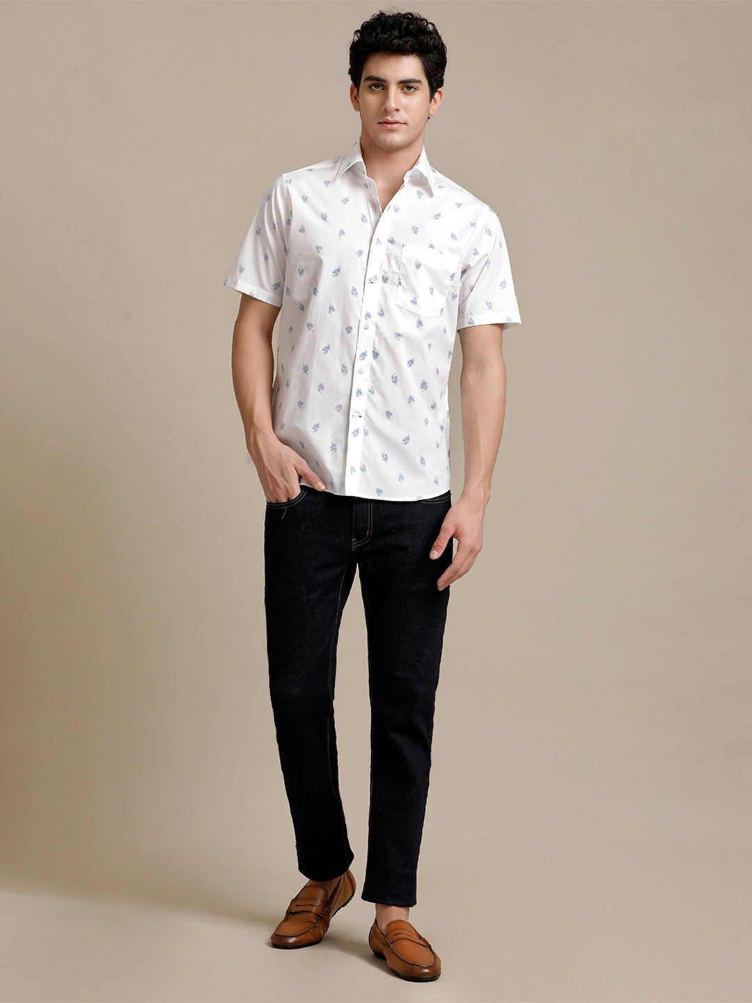 Aldeno Mens Regular Fit Light Blue Aop Casual Cotton Shirt (HOANG)