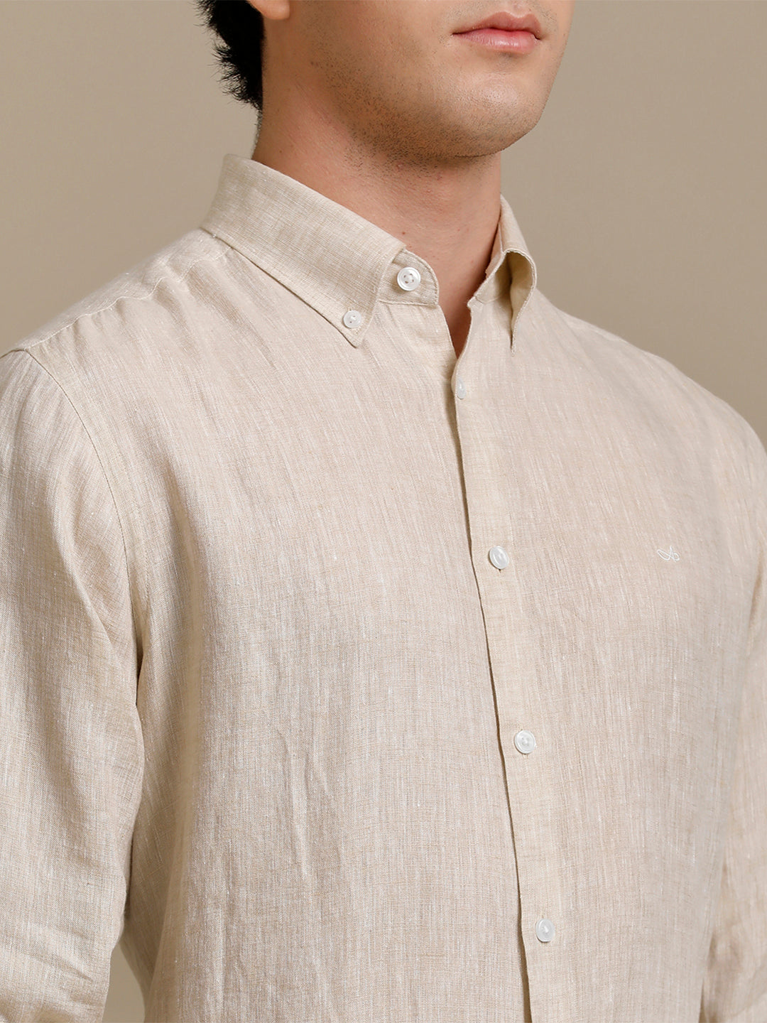 Aldeno Mens Regular Fit Cream Solid Casual Linen Shirt (LACEG)