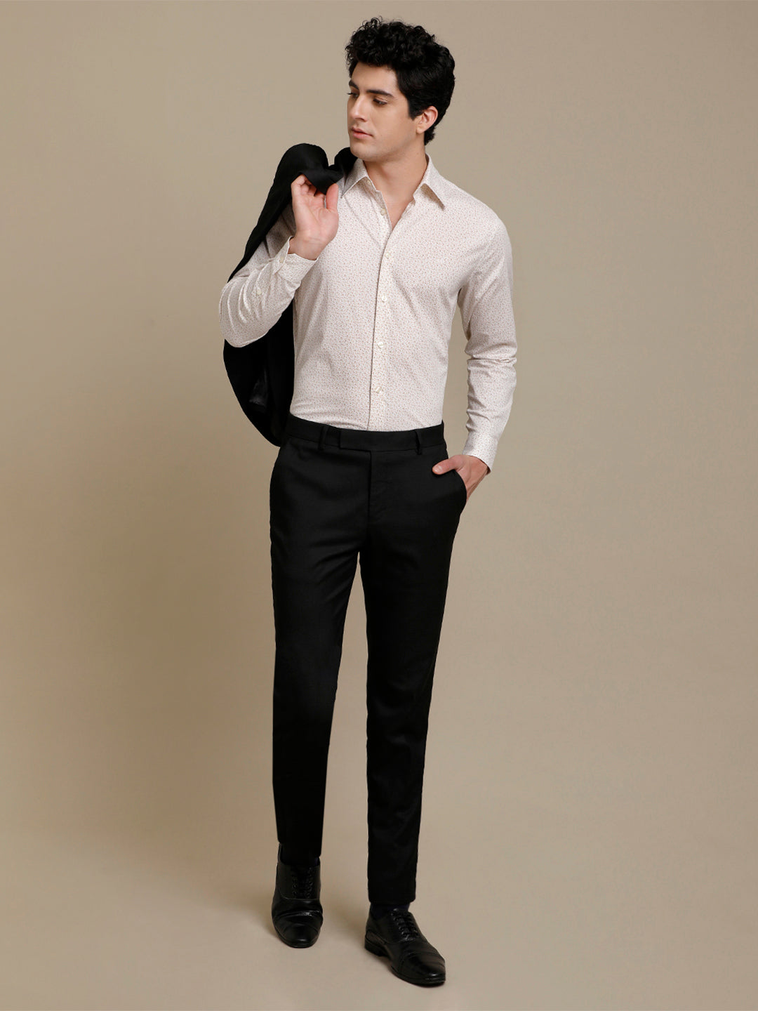 Aldeno Mens Slim Fit Bige/Brown/White Lead Aop Casual Cotton Stretch Shirt (PIBEG)