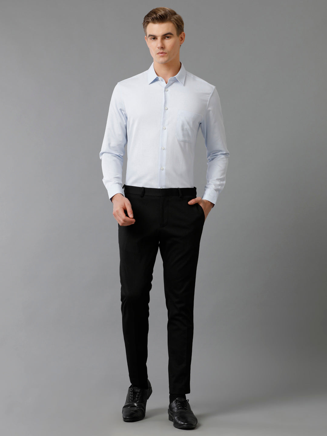 Aldeno Men's Regular Fit PLAIN Textured Blue Formal Cotton Shirt (BELON)