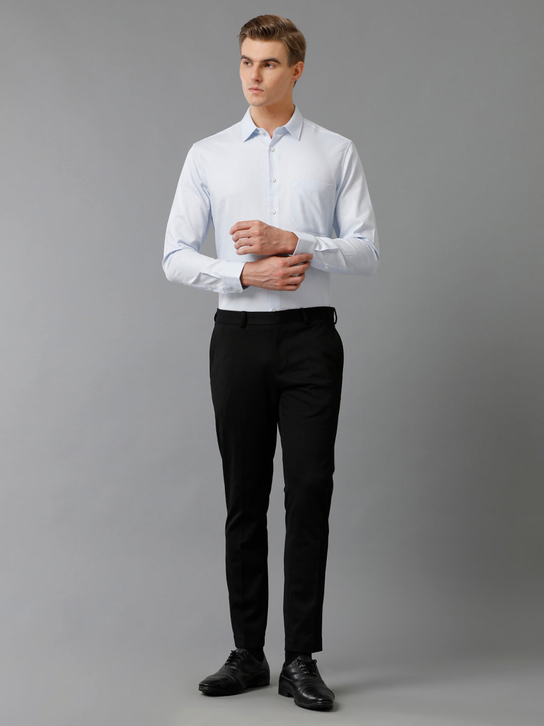 Aldeno Men's Regular Fit PLAIN Textured Blue Formal Cotton Shirt (BELON)