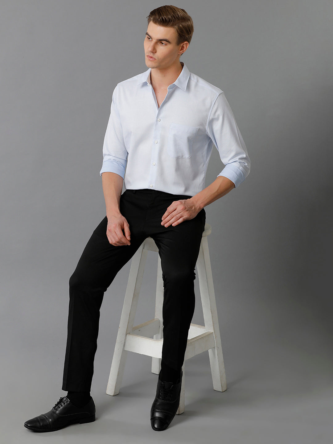 Aldeno Men's Regular Fit PLAIN Textured Blue Formal Cotton Shirt (BELON)